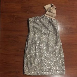 Aqua Lace Dress w/ Metallic Accent